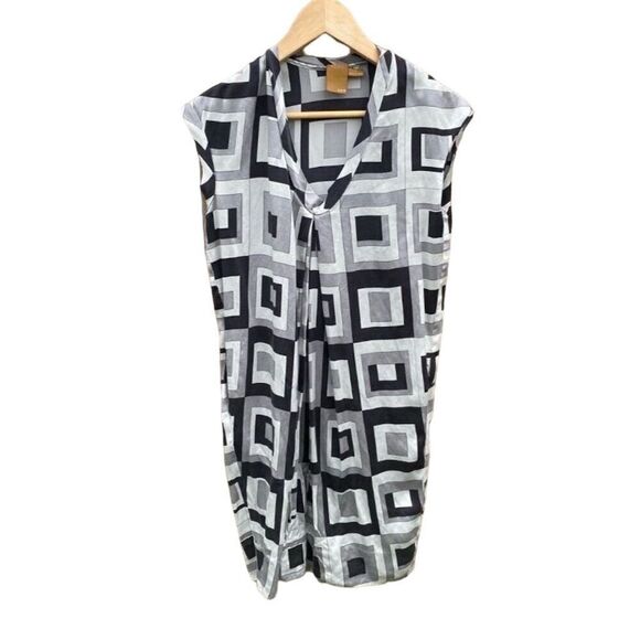 Ali Ro Women's Size 4 Black Geometric Shift Dress Sleeveless V-Neck - Picture 1 of 4